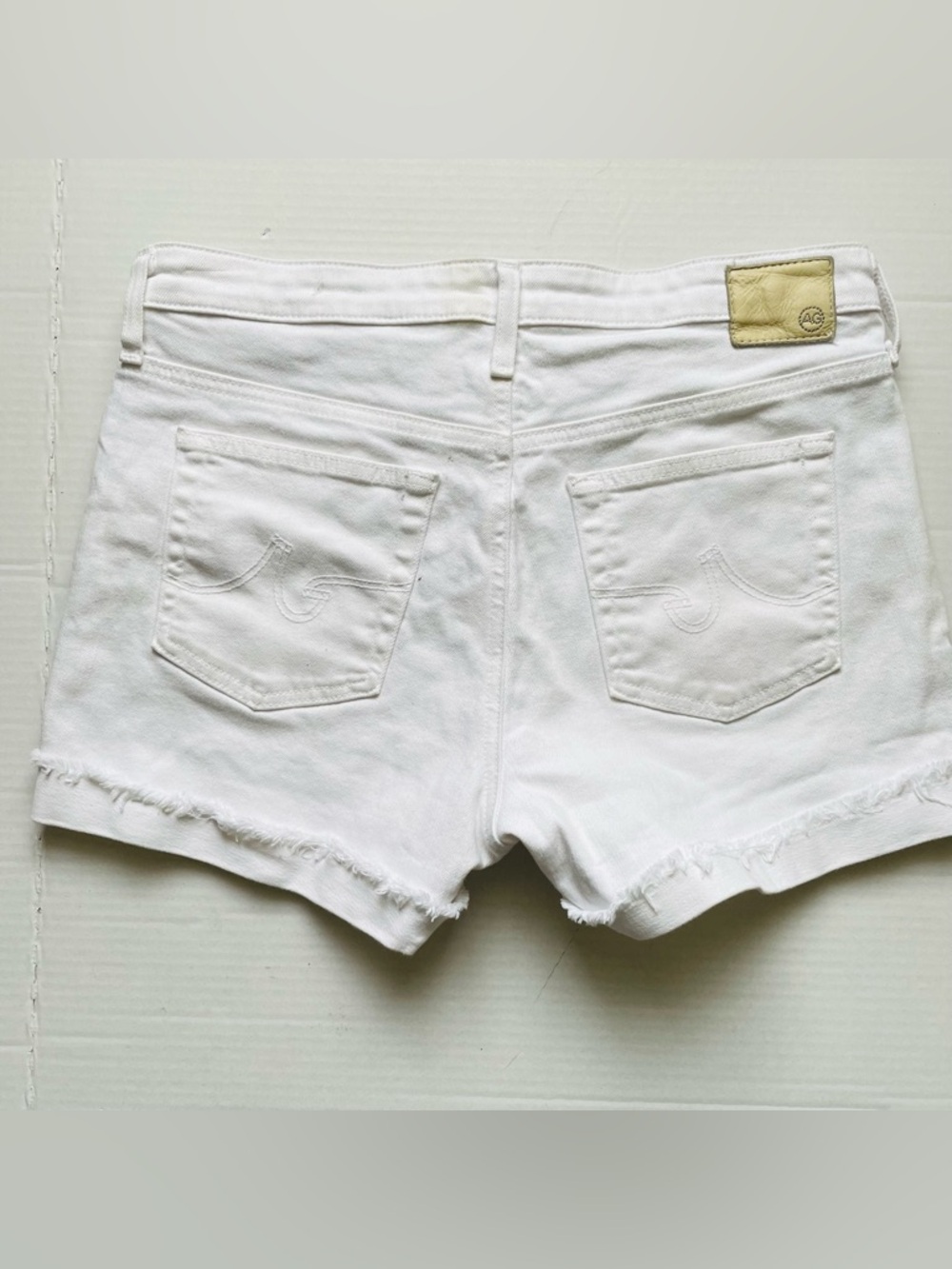 AG Adriano Goldschmied White Frayed Hem Denim Shorts - Picture 5 of 11